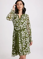 Floral Ruffle Front Shirt Dress