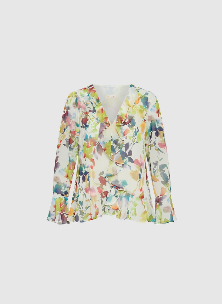 Floral Ruffle Front Blouse