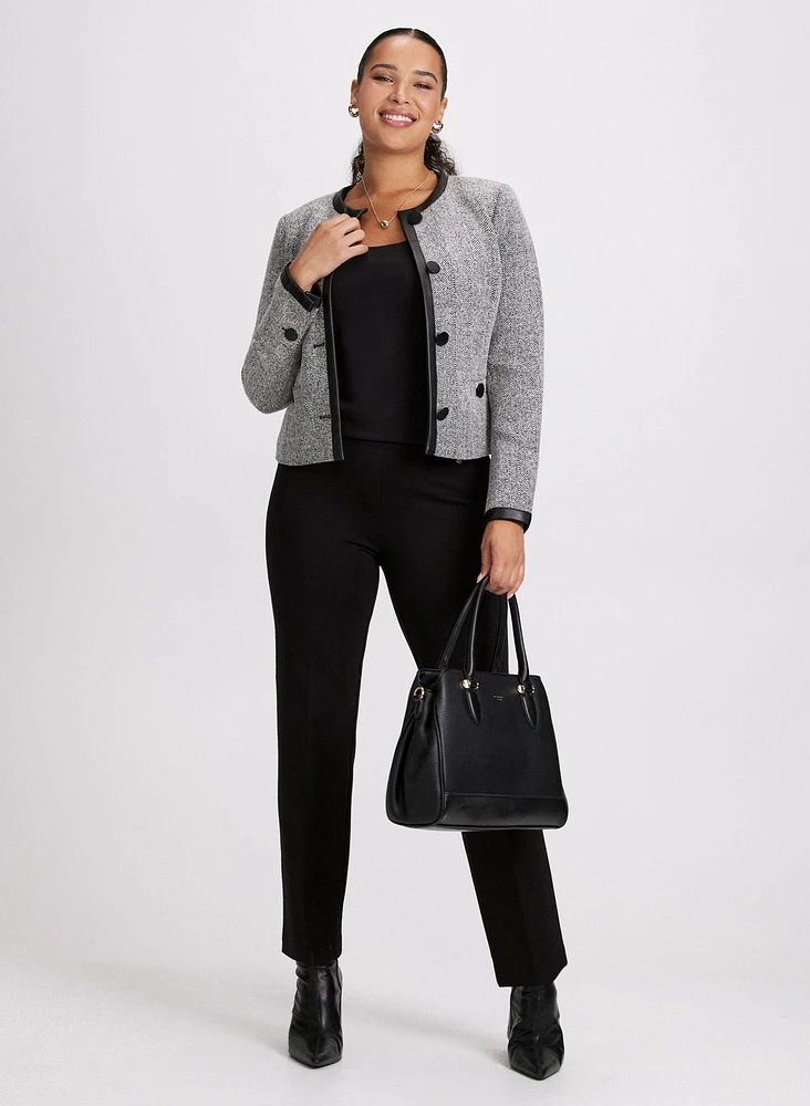 Contrast Trim Herringbone Jacket