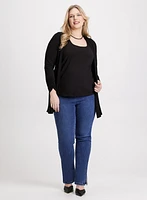 Open Front Layering Top & Slit Hem Pull-On Jeans