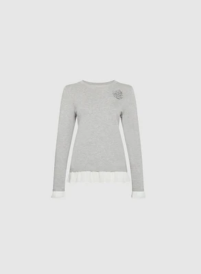 Rosette Detail Crew Neck Sweater