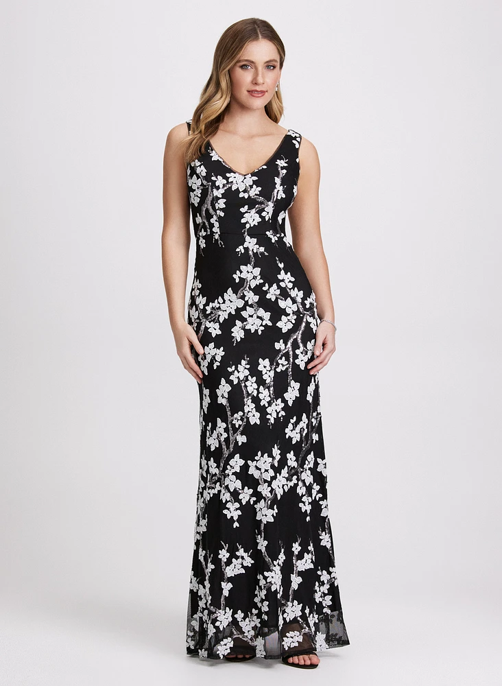 Sequined Floral Maxi Dress