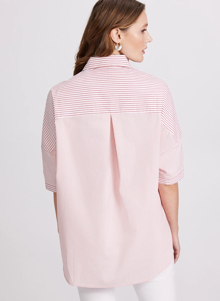 Blouse rayée en mélange de coton