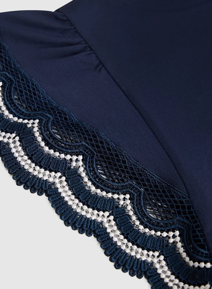Crochet Trim Cap Sleeve T-Shirt