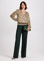 Blouse abstraite à taille froncée et pantalon Olivia à jambe large