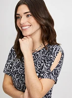 Leaf Print Cold Shoulder Dress