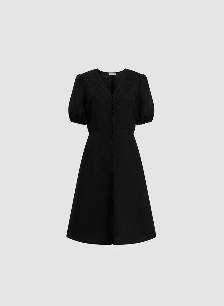 Robe midi boutonnée en mélange de lin