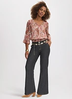 Paisley Print Blouse & Flare Leg Jeans