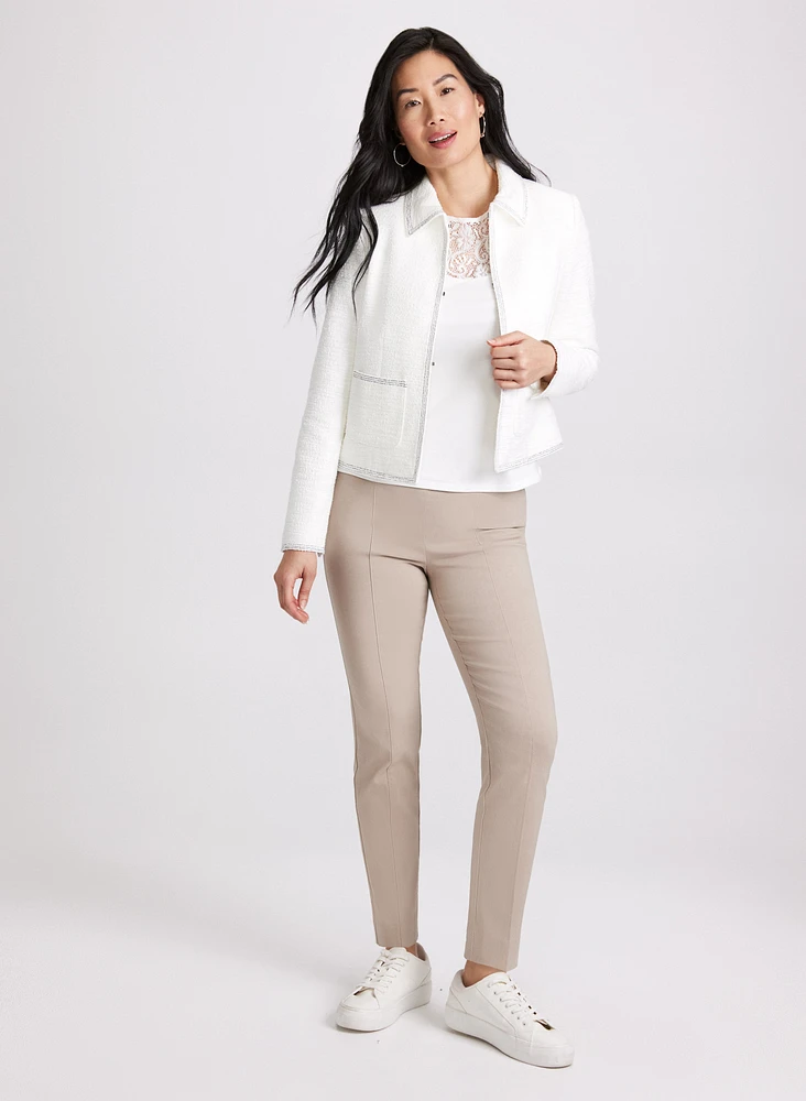 Contrast Stitch Tweed Jacket & Sofia Slim-Leg Pants