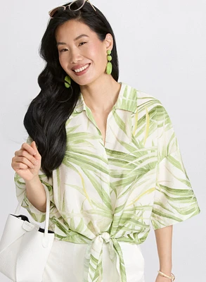 Blouse tropicale à ourlet noué