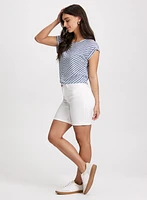 Striped Top & Straight Leg Denim Shorts