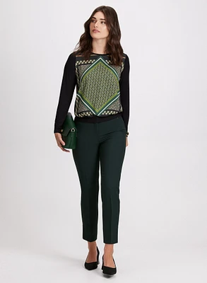 Geometric Print Long Sleeve Top & Emma Slit Hem Slim-Leg Pants