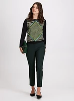 Geometric Print Long Sleeve Top & Emma Slit Hem Slim-Leg Pants