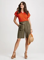 Button Down Blouse & Belted Linen Shorts