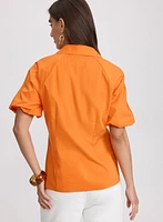 Cotton-Blend Puff-Sleeve Blouse