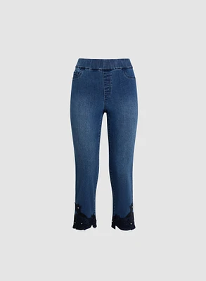 Embroidered Hem Straight Leg Jeans