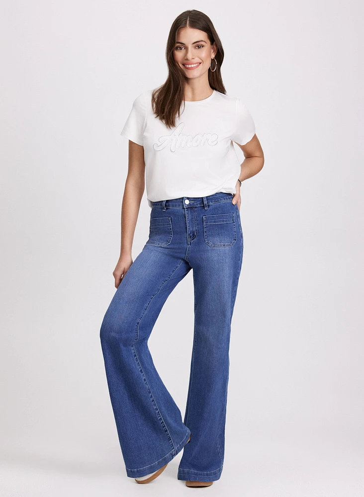 Patch Pocket Wide-Leg Jeans