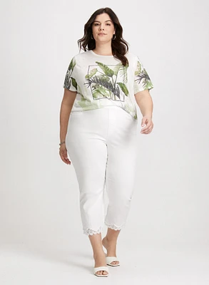 Tropical Print Burnout T-Shirt