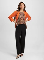 Medallion Print Top & Wide-Leg Crepe Pants