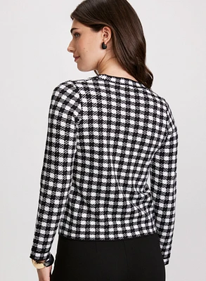 Houndstooth Print Button-Up Cardigan