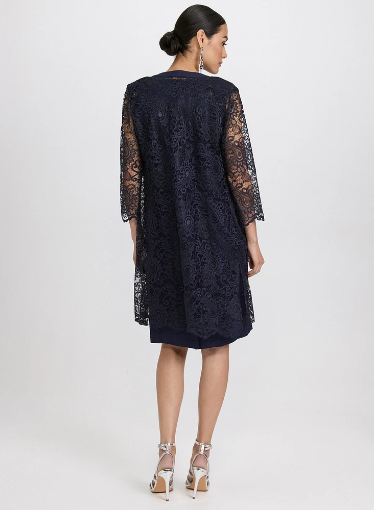 Lace Jacket & Crepe Dress Set