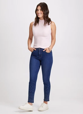 Mock Neck Tank Top & Embellished Slim Leg Jeans