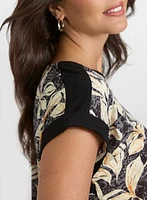 T-shirt floral à bordures unies