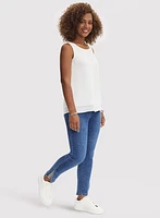 Sleeveless Blouse & Hem Slit Jeans