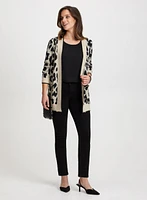 Animal Print Cardigan & Rhinestone Detail Straight Leg Jeans