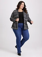 Plaid Print Cardigan & Crew Neck Top