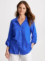 Rolled Sleeves Linen Blend Blouse