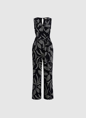 Leaf Print Wide Leg Jumpsuit