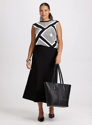 Sleeveless Geometric Print Top & Panel Insert A-Line Skirt