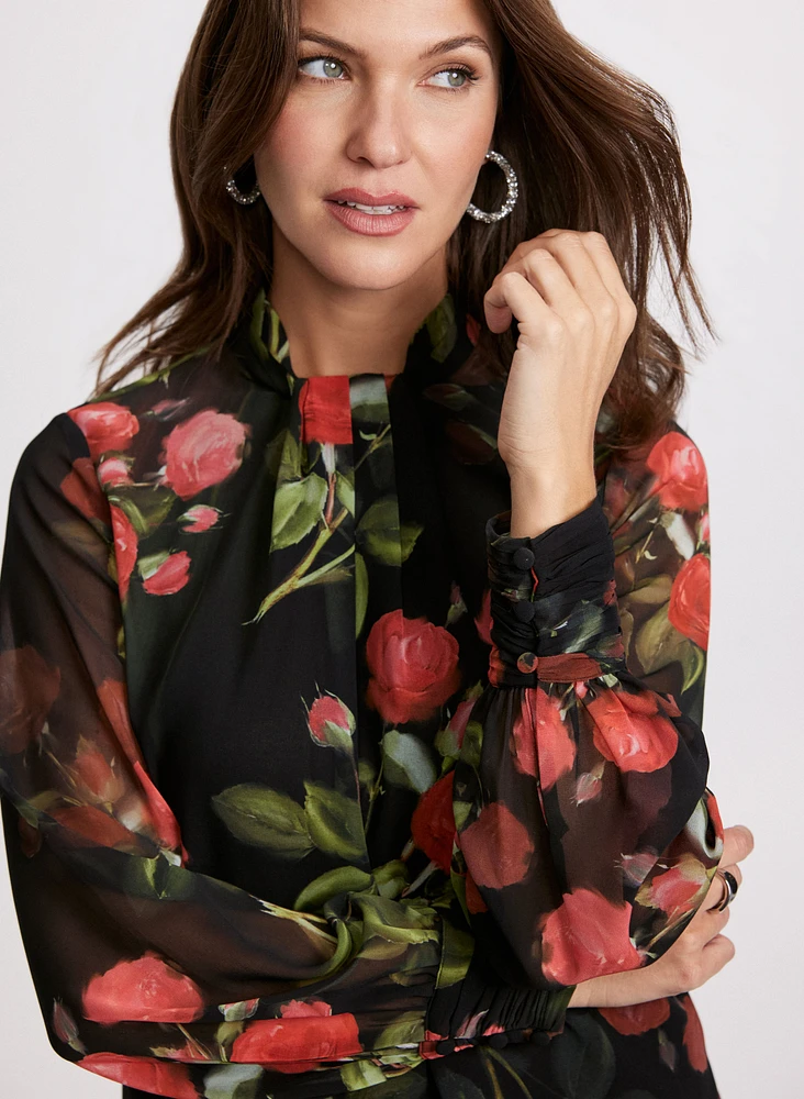 Floral Twist Mock Neck Blouse