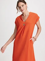Short Crepe V-Neck Dress