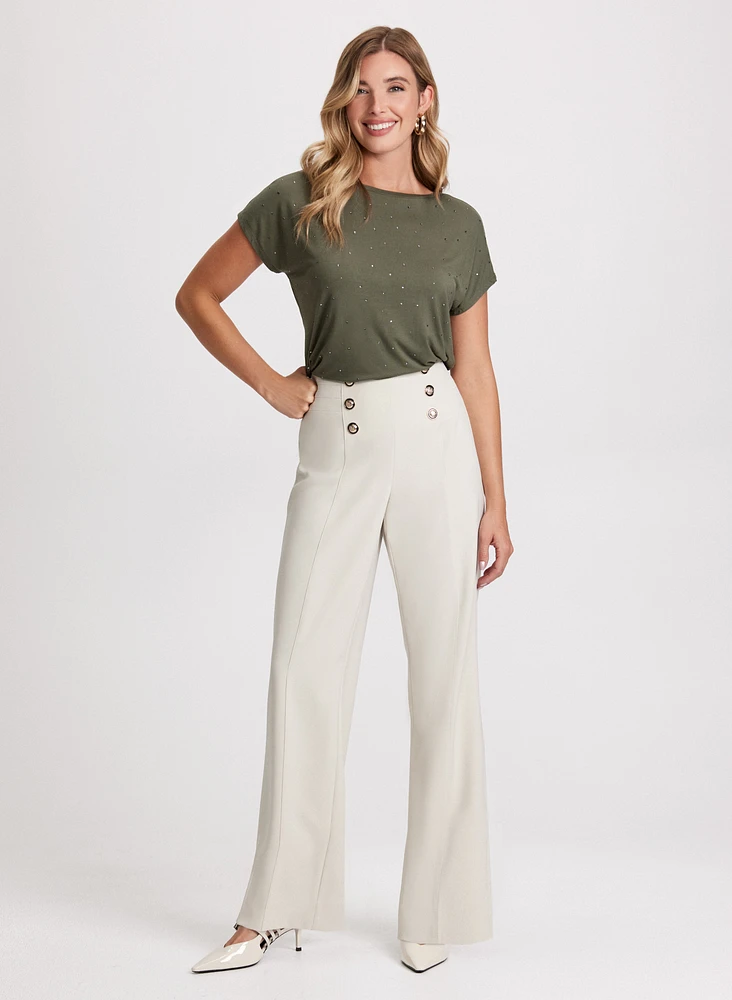 Rhinestone Detail T-Shirt & Wide Leg Pants