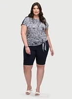 Knotted Leaf Print Top & Pull-On Bermuda Shorts