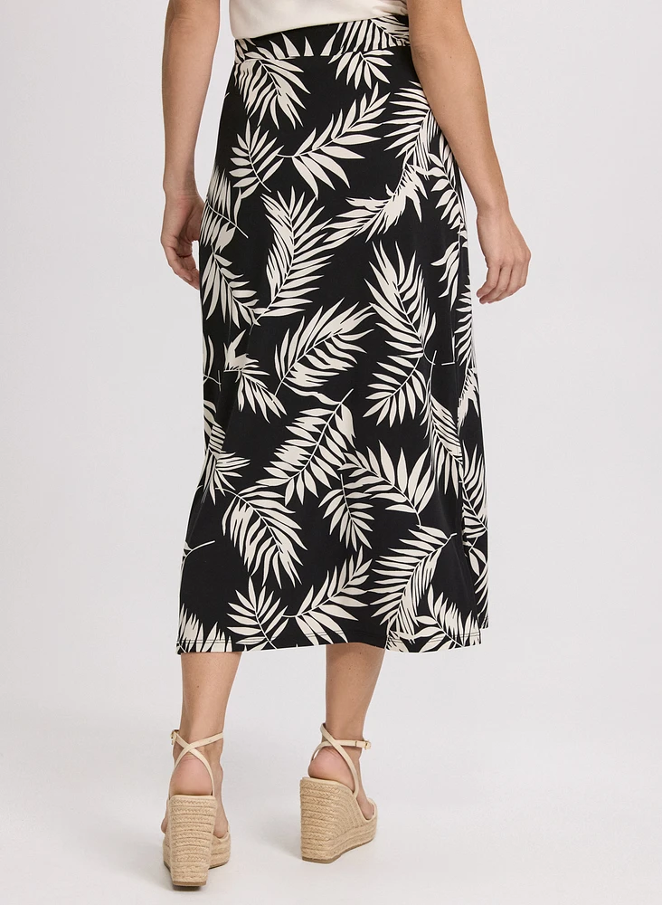 Leaf Print Midi Skirt