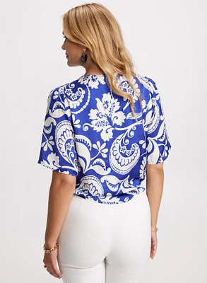 Tie-Front Paisley Print Blouse