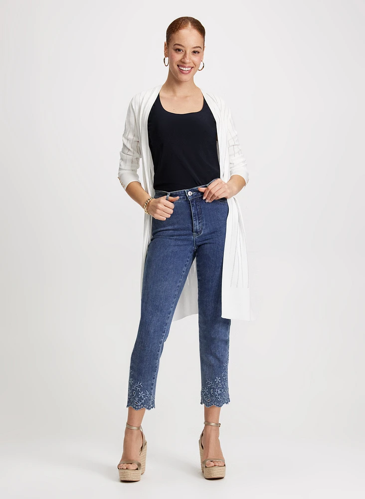 Pointelle Knit Cardigan & Straight Leg Jeans