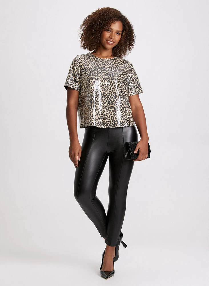 Sequin Leopard Print Top