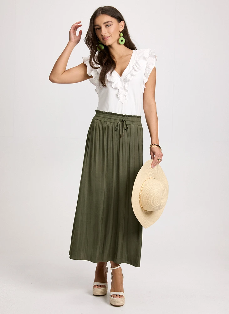 Satin Drawstring Waist Skirt