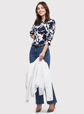 Floral 3/4 Sleeve Top & Bootcut Jeans