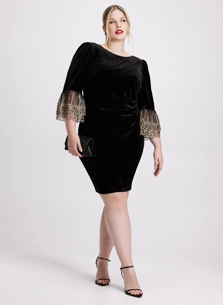 Mesh Bell Sleeve Velvet Dress