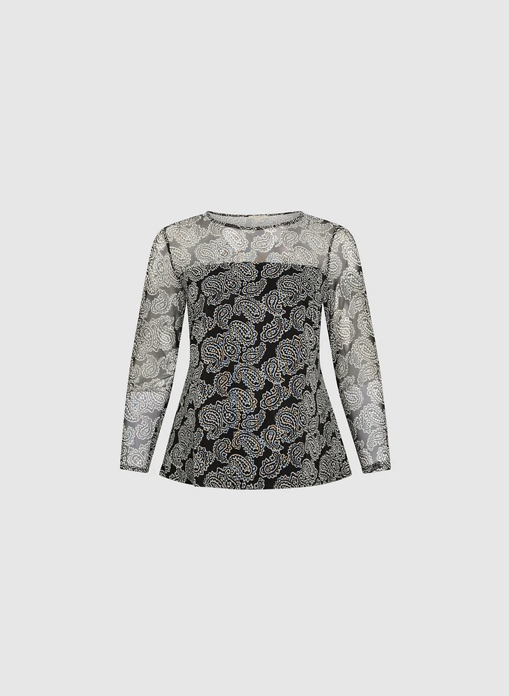 Illusion Neck Paisley Print Top