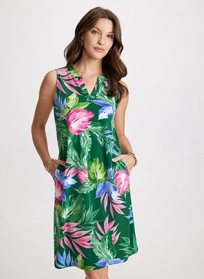 Tropical Print A-Line Dress