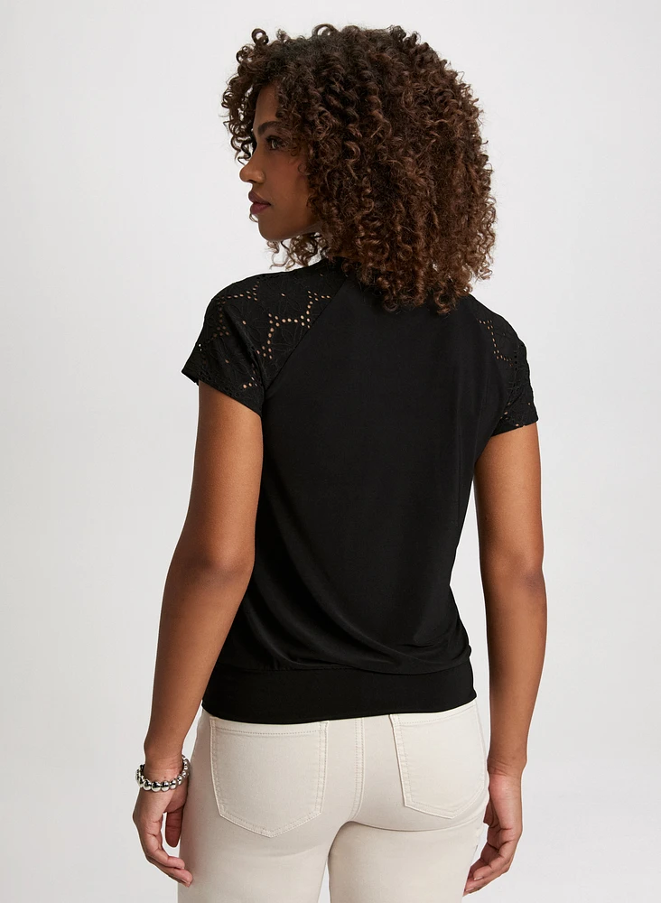 Short Eyelet Sleeve Top