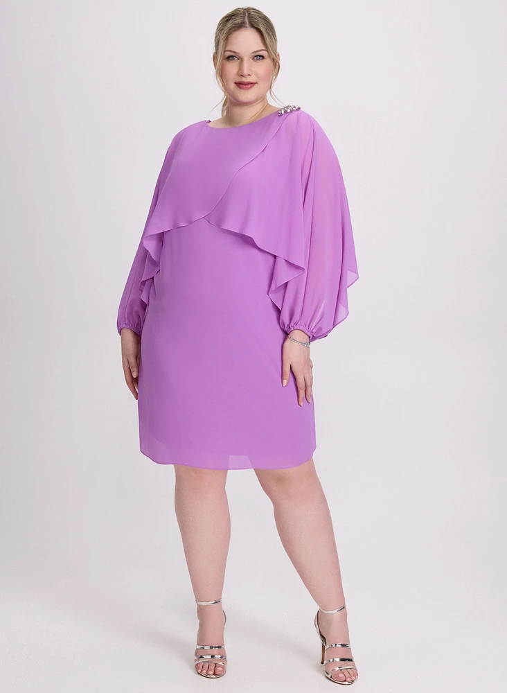 Brooch Embellished Capelet Dress