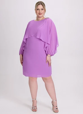 Brooch Embellished Capelet Dress