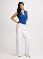 Button Detail Wide Leg Jeans